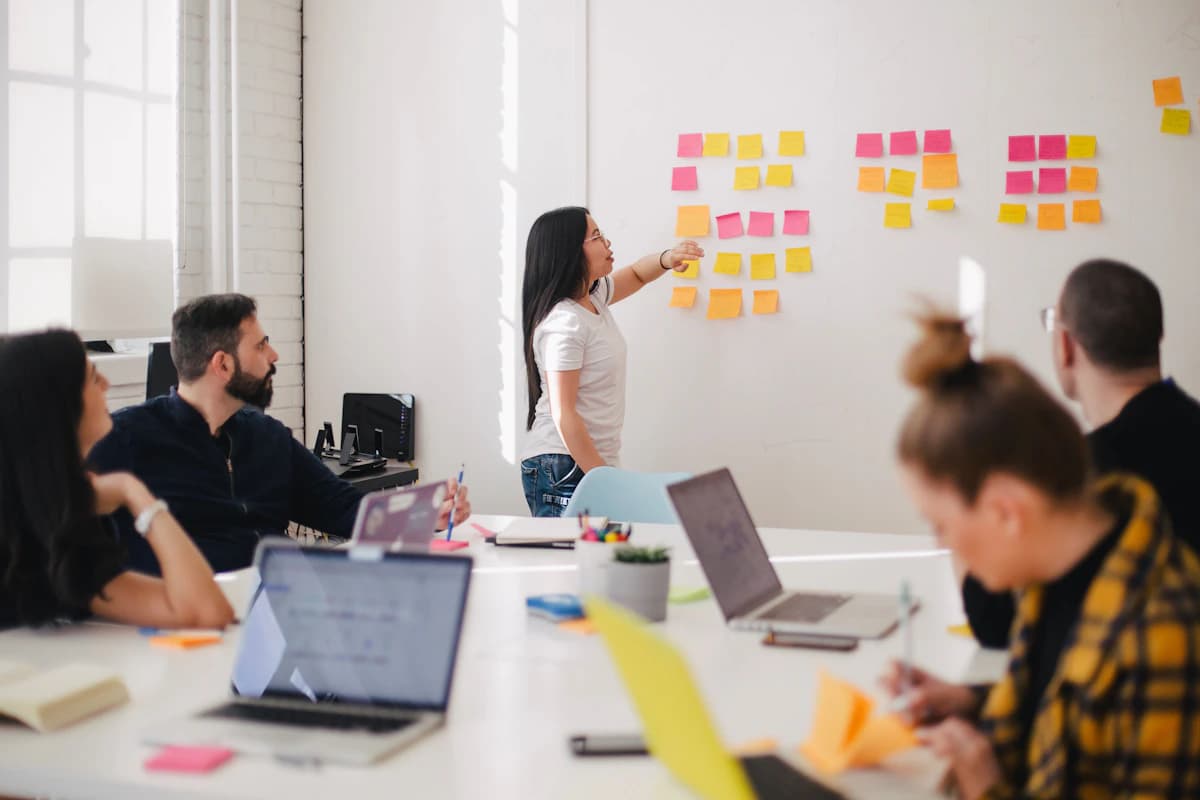 Team collaboration in boardroom